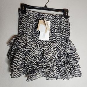 NWT Isabel Marant × H&M 100% Silk teired ruffle smocked mini skirt. Size 6.